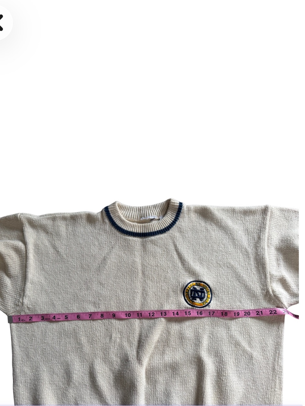 Notre Dame Vintage Men's Cream Knit Sweater with Navy Trim-Size L - Picture 8 of 10